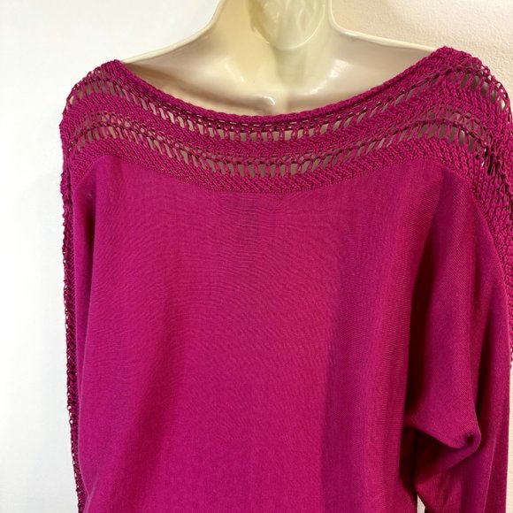 Lauren Ralph Lauren Silk Blend Sweater Size Large L Crochet Knit Pink 3/4 Sleeve - Picture 7 of 10